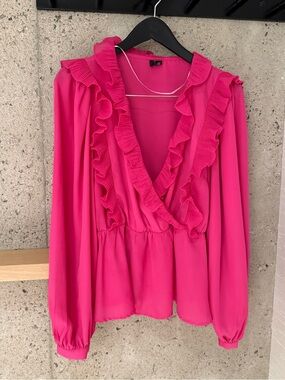 Vero Moda Pink Ruffled Long Sleeve Blouse Size L